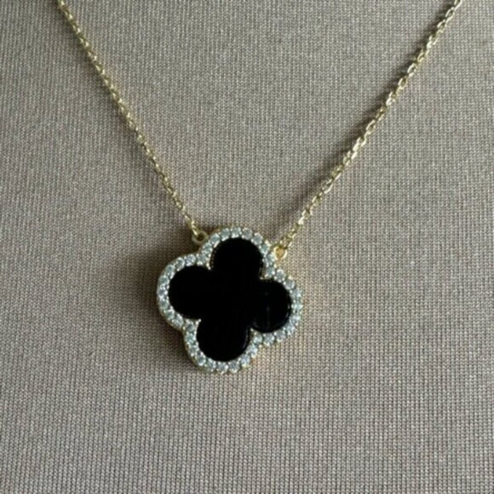 Rachel Zoe Sterling Silver 925 Gold Plated Clever Reversibl Necklace Pearl Onyx - Picture 15 of 16